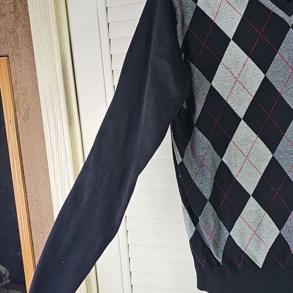 Men's Black and Gray Argyle Sweater By Michael Michael Kors Size Medium - Picture 3 of 6
